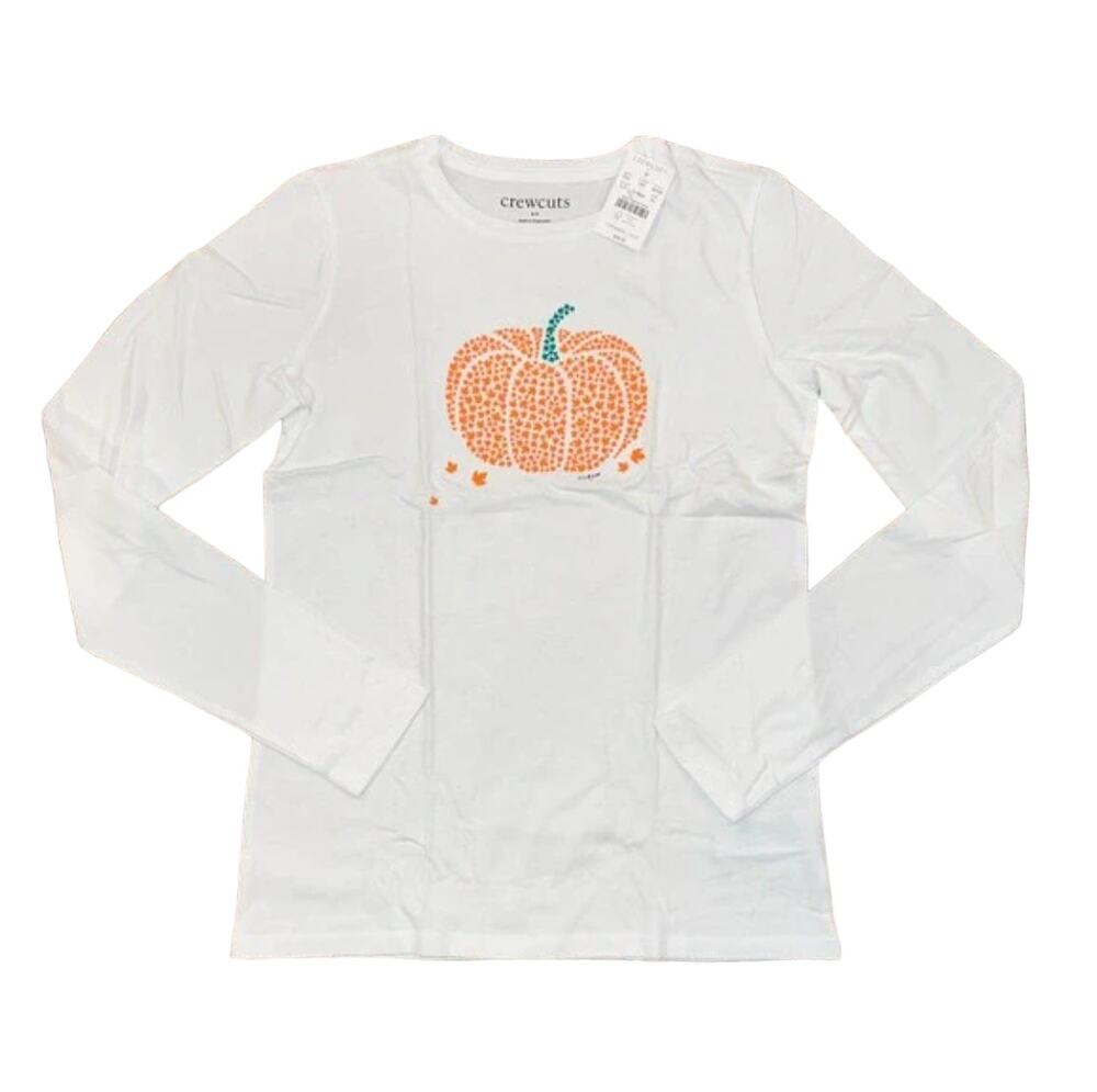 NWT J. Crew Girls' White W/Pumpkin & Fall Leaves Graphic Tee - SIZE XL (12-14)
